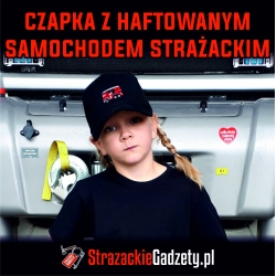 Czapka z daszkiem  z haftowanym samochodem strażackim